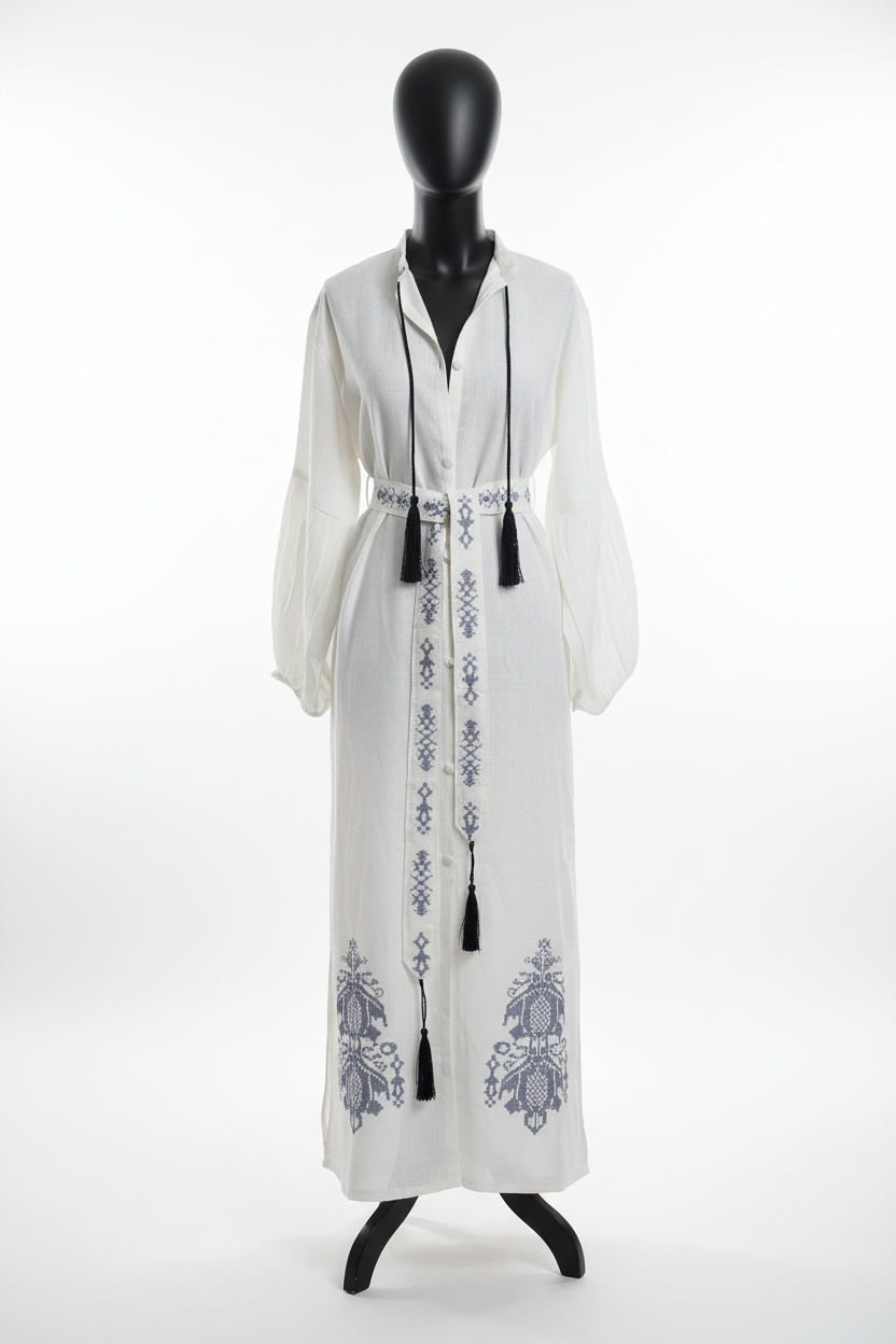 White Embroidered Linen Kaftan